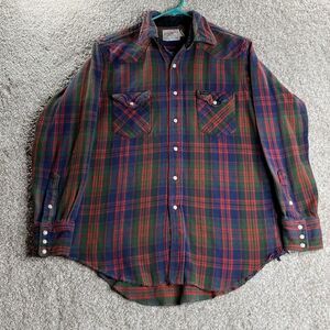Vintage 80s Wrangler Plaid Flannel Pearl Snap Long Sleeve 16x35 Extra‎ Long Tail